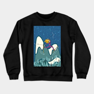 Freestyle woman skier on snowy mountain at dusk Crewneck Sweatshirt